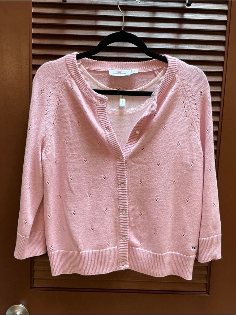Vineyard Vines Pink Eyelet Button-Front Cardigan
